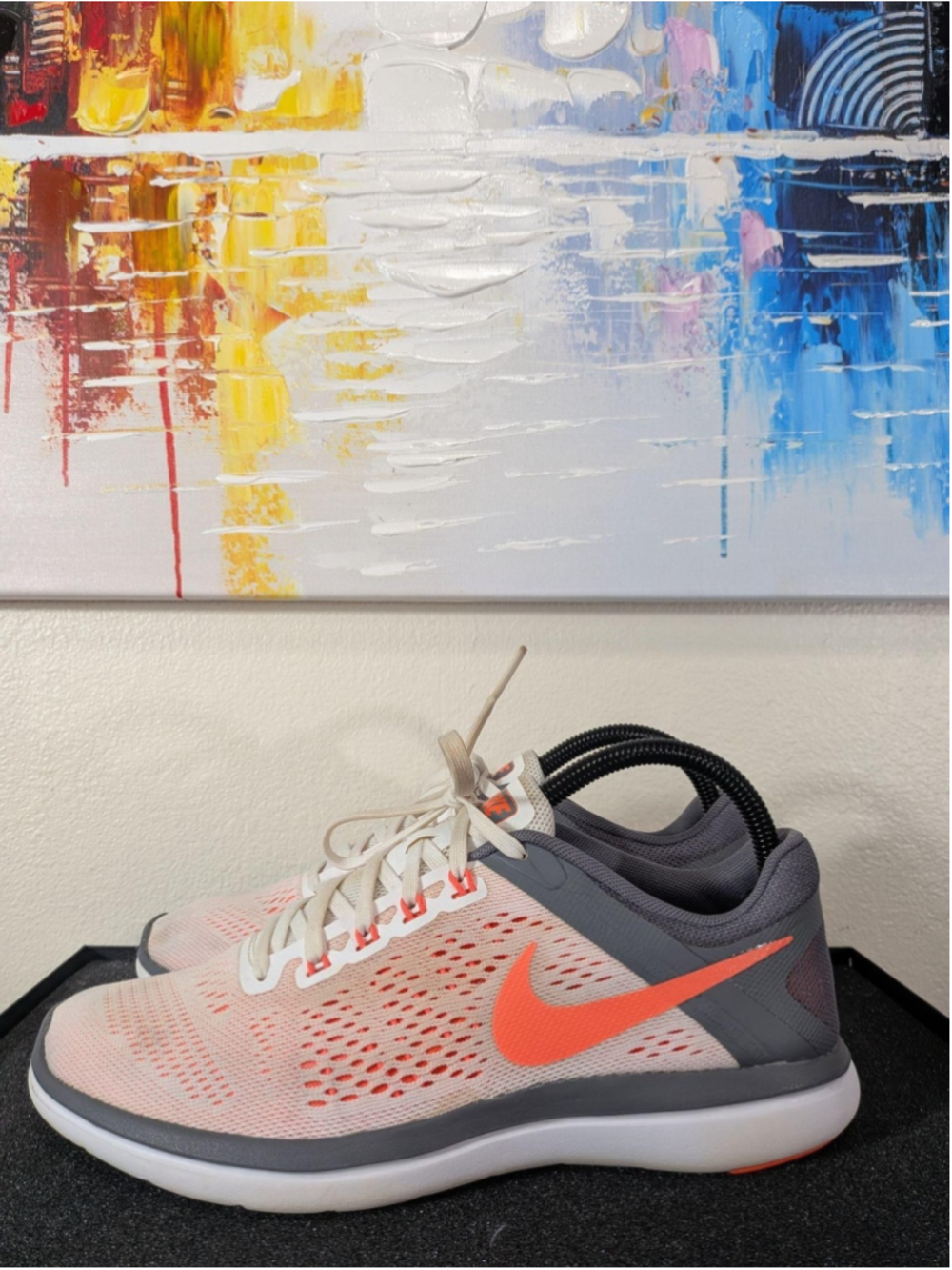 Nike Mesh Running Shoes Womens Size 8.5 White Gray Orange Sneakers 830751-101
